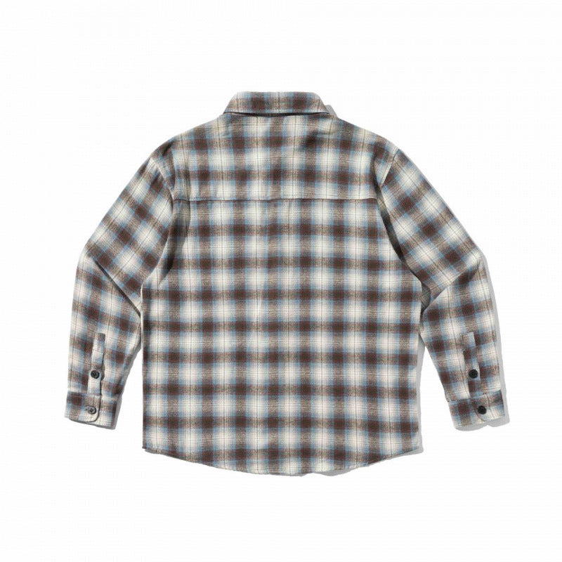 Unisex Kastenförmiges Karierter Flanell-Overshirt mit aufgesetzter Brusttasche Drune