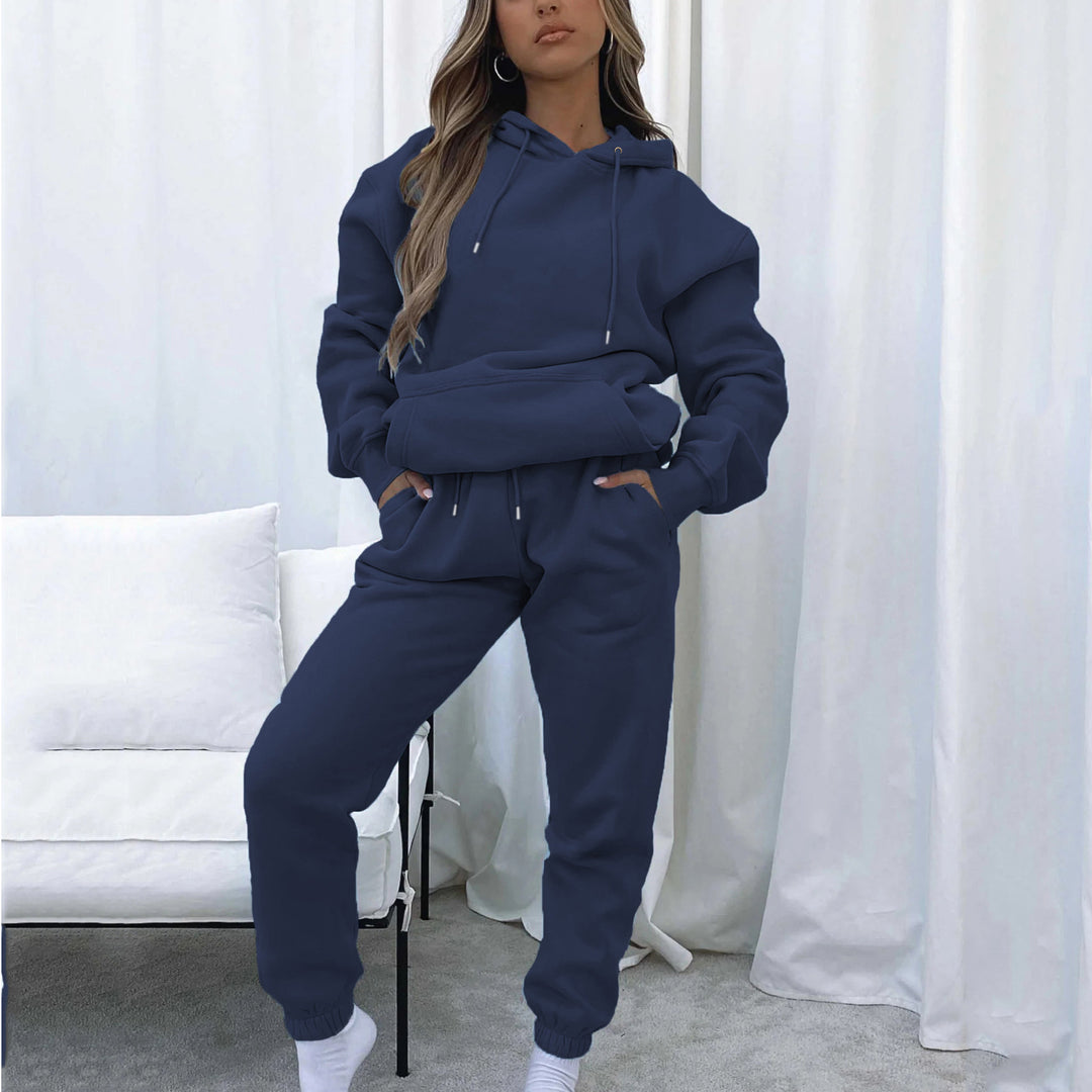 Damen kuscheliges Cropped-Kapuzen-Lounge-Set mit hochgeschnittener Tunnelzug-Jogginghose Drune