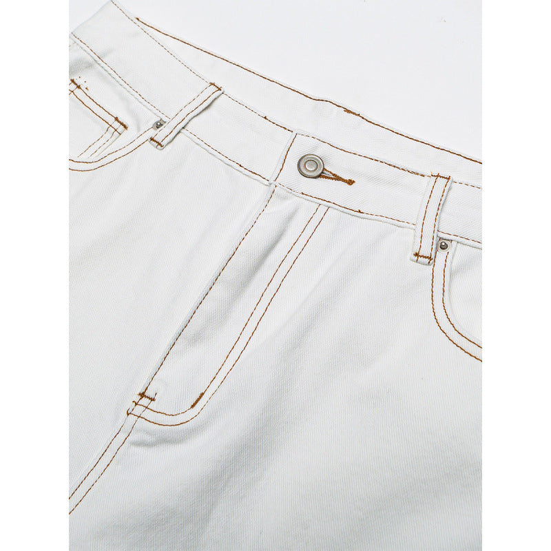 Damen Weite High-Waist Culotte-Jeans mit sichtbaren Kontrastnähten Drune