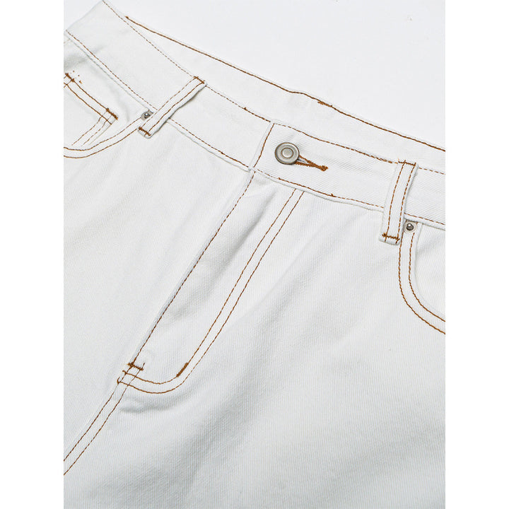 Damen Weite High-Waist Culotte-Jeans mit sichtbaren Kontrastnähten Drune