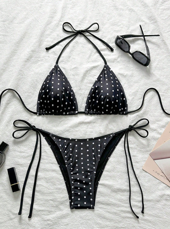 Damen Triangel-Bikini mit verspieltem Punktenmuster und verstellbarem Bund Drune