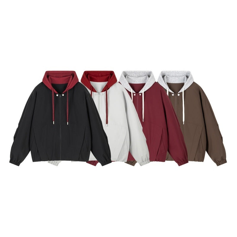 Unisex Oversize Kapuzen‑Zipjacke mit kontrastiertem Kapuzenfutter und elastischem Saum Drune