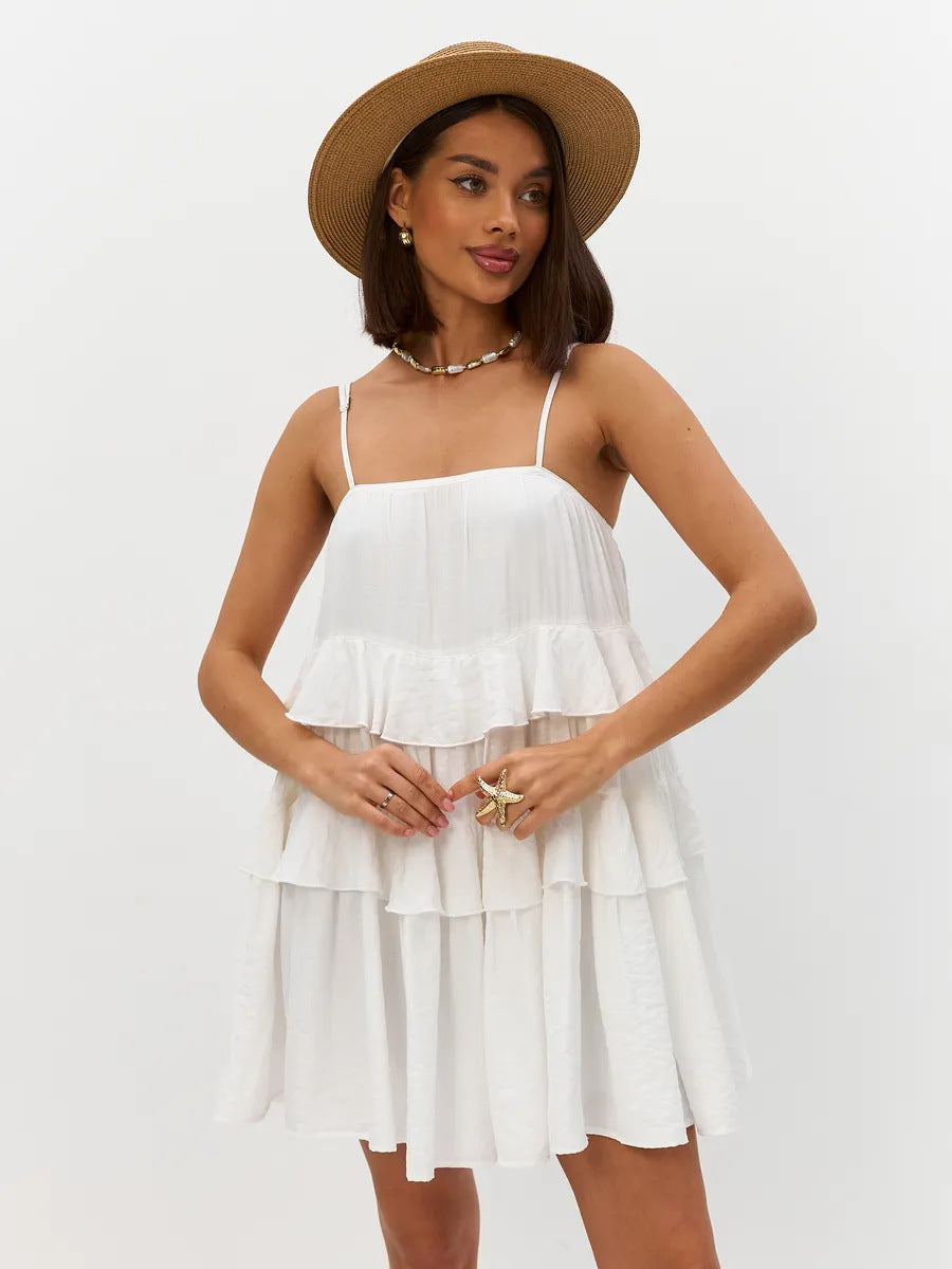 Damen Verspieltes Puffkleid aus leichtem Baumwollmaterial mit Rüschendetails Drune