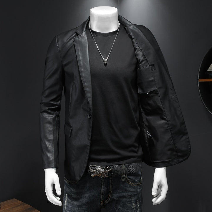 Herren Lederblazer im Slim-Fit mit Reverskragen und kontrastierenden Ledereinsätzen Drune