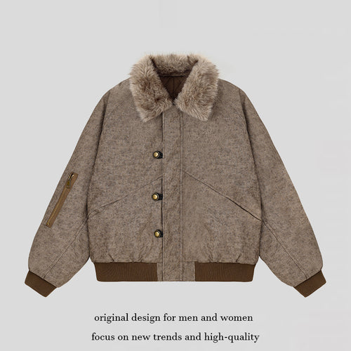 Damen wattierte Bomberjacke mit Kunstfellkragen, oversizeder Silhouette und Ärmel-Reißverschlusstasche Drune