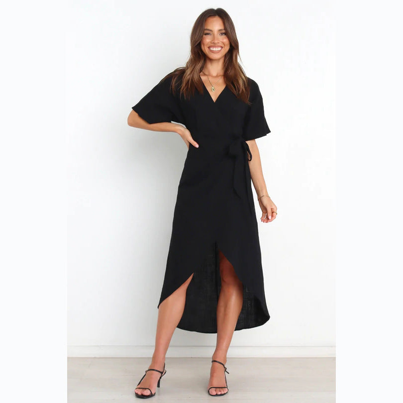 Damen Wickelkleid mit elegantem V-Ausschnitt und modischem Taillengürtel Drune