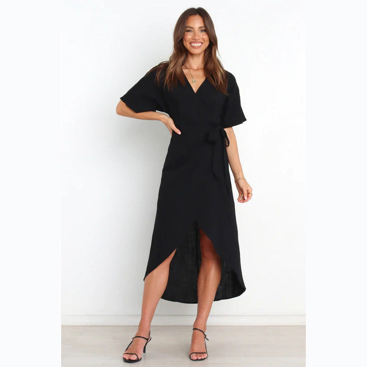 Damen Wickelkleid mit elegantem V-Ausschnitt und modischem Taillengürtel Drune