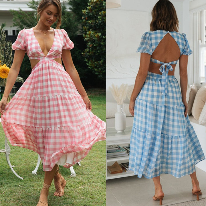 Damen Maxikleid mit Cut-Outs und voluminösen Puffärmeln Drune