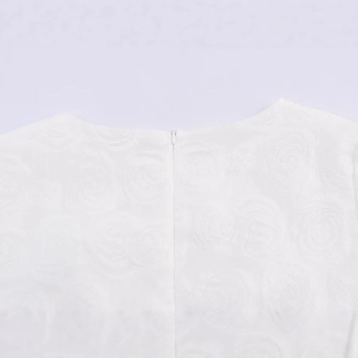 Damen Kurzes A-Linien-Kleid mit Rosen-Jacquard, Volantärmeln und Ziergürtel Drune