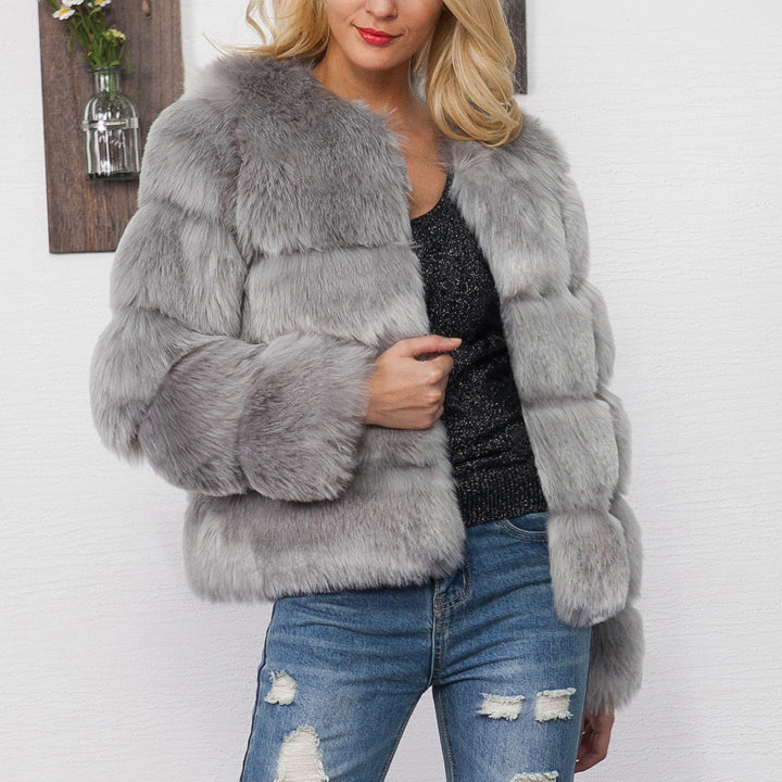 Damen Flauschige Kunstpelzjacke mit voluminösen Ärmeln und elegantem Schnitt Drune