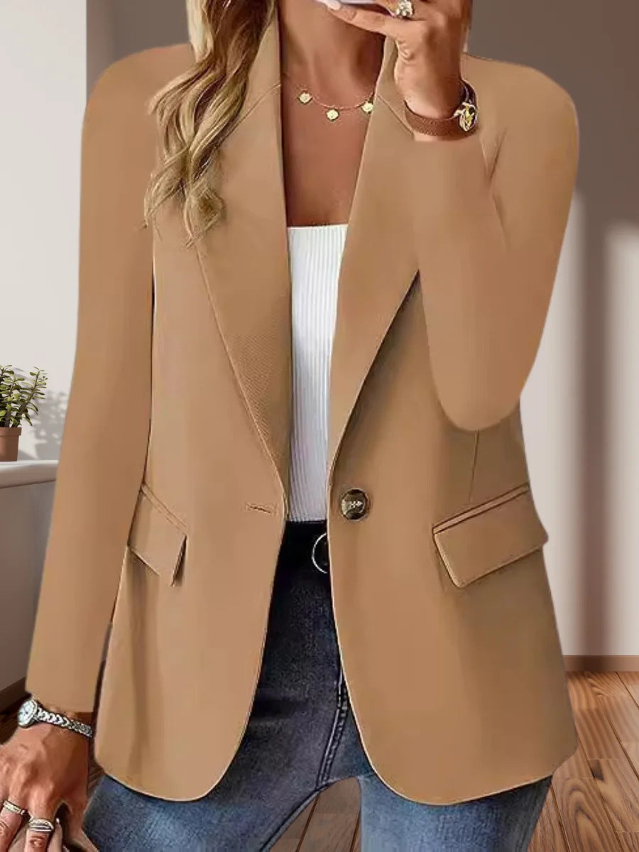 Damen Taillierter Single-Button-Blazer mit fallendem Revers und Pattentaschen Drune