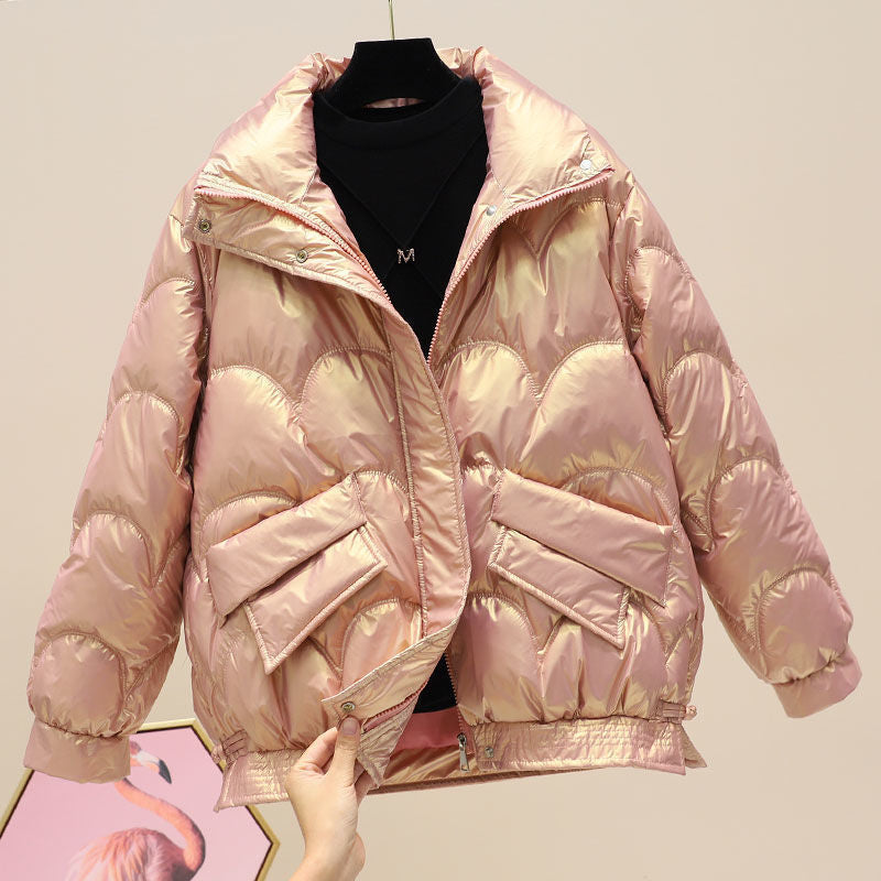 Damen Modische Hochglanz Steppjacke Drune