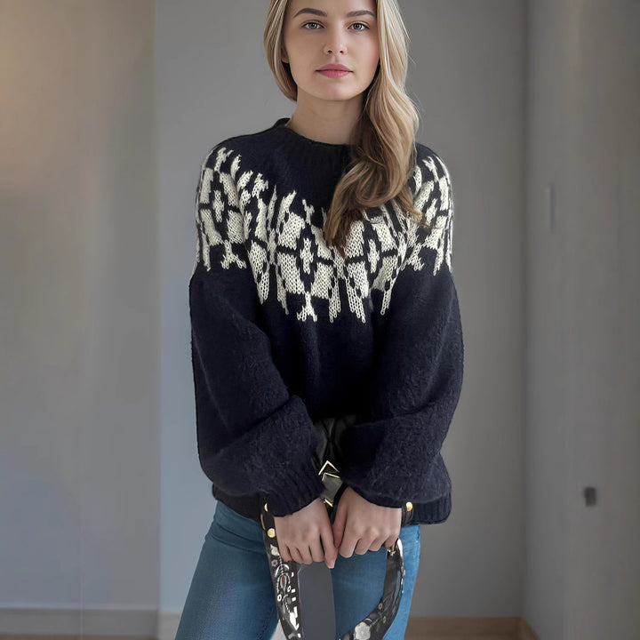 Damen Strickpullover mit voluminösen Ärmeln und modernem Muster Drune