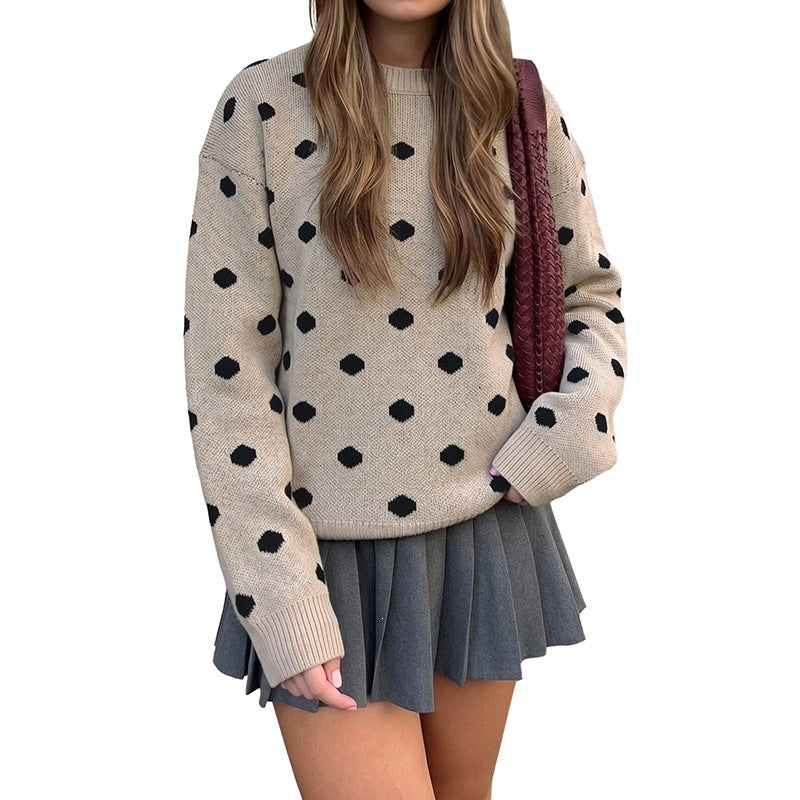 Damen Bequemer Strickpullover mit Punkten Drune