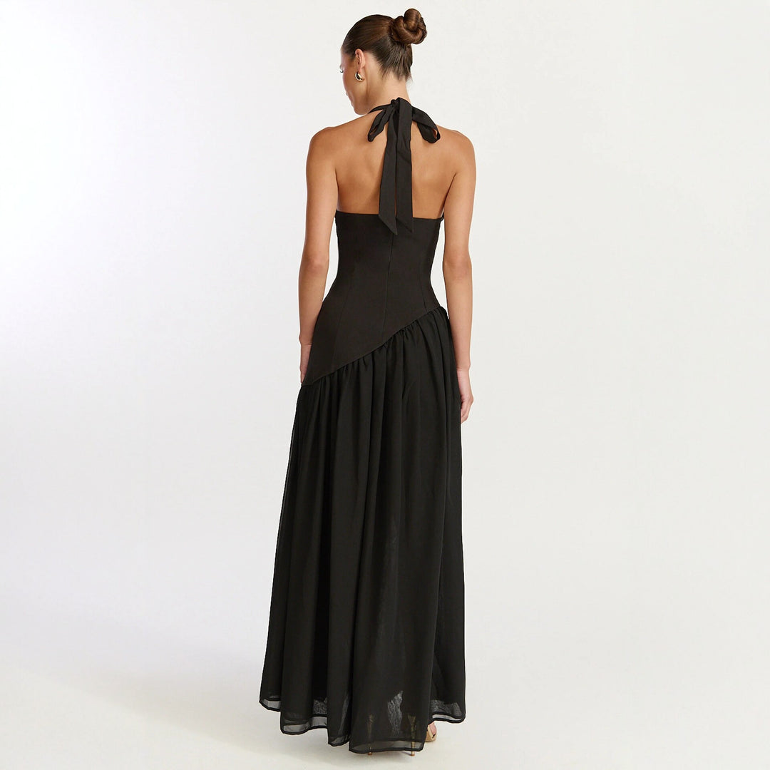 Damen Maxikleid mit tiefem V-Ausschnitt und asymmetrischem Rock Drune