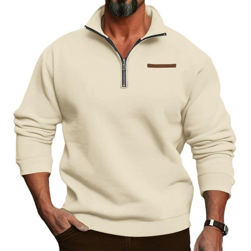 Herren nan wattierter Halbzip Sweatpullover mit Stehkragen und Brusttasche Drune