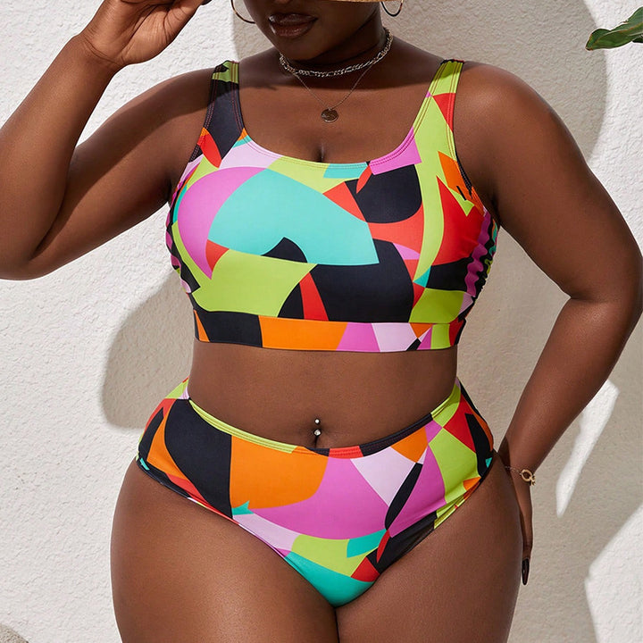 Damen Bikiniset mit hohem Bund und kreativem Farbmuster Drune