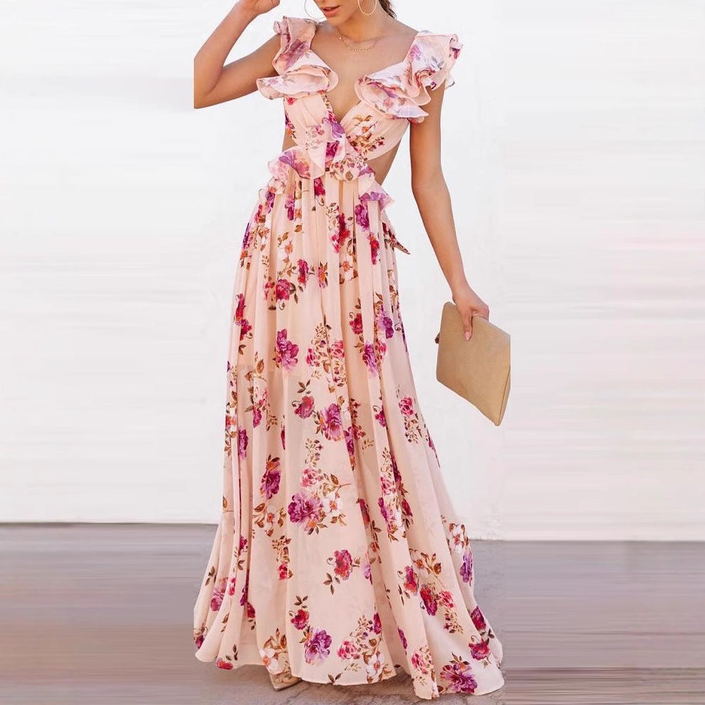 Damen Maxikleid mit Rüschen und floralem Muster Drune