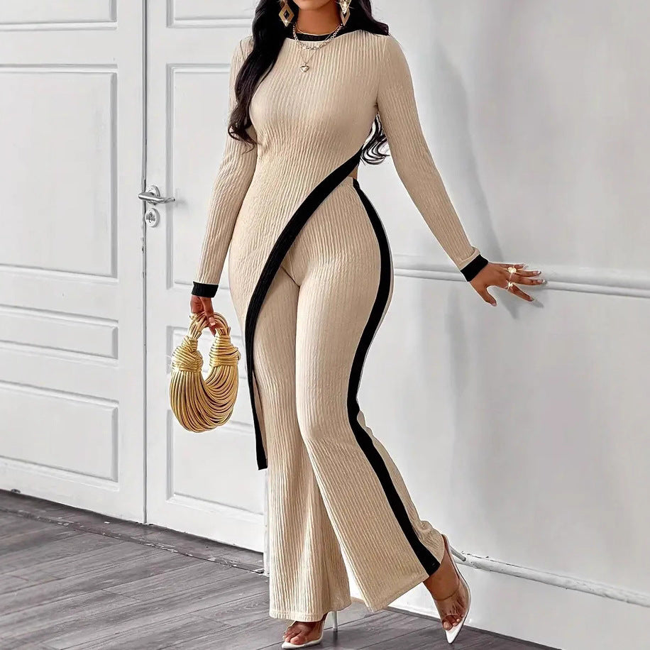 Damen lässiger Jumpsuit mit strukturiertem Stoff und kontrastierenden Details Drune
