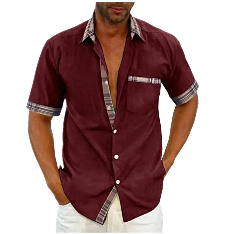 Herren Freizeit Kurzarm Button-Up Hemd mit karierter Akzent Drune