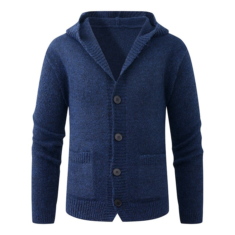 Herren Kapuzen-Strickcardigan aus Thermo-Feinstrick mit durchgehender Knopfleiste und Eingrifftaschen Drune