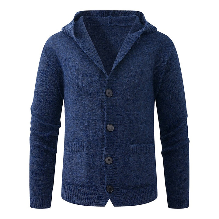 Herren Kapuzen-Strickcardigan aus Thermo-Feinstrick mit durchgehender Knopfleiste und Eingrifftaschen Drune