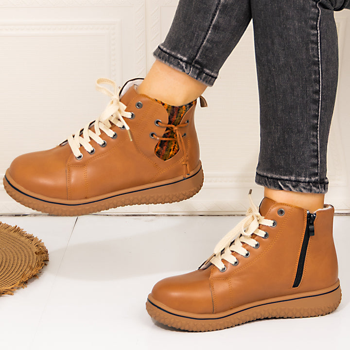 Damen gefütterte Schnür-Stiefelette mit seitlichem Reißverschluss und profilierter Gummisohle Drune