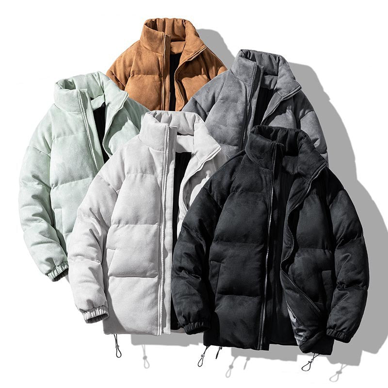 Unisex Wattierte Jacke mit Veloursoberfläche, hohem Stehkragen und verdecktem Reißverschluss Drune