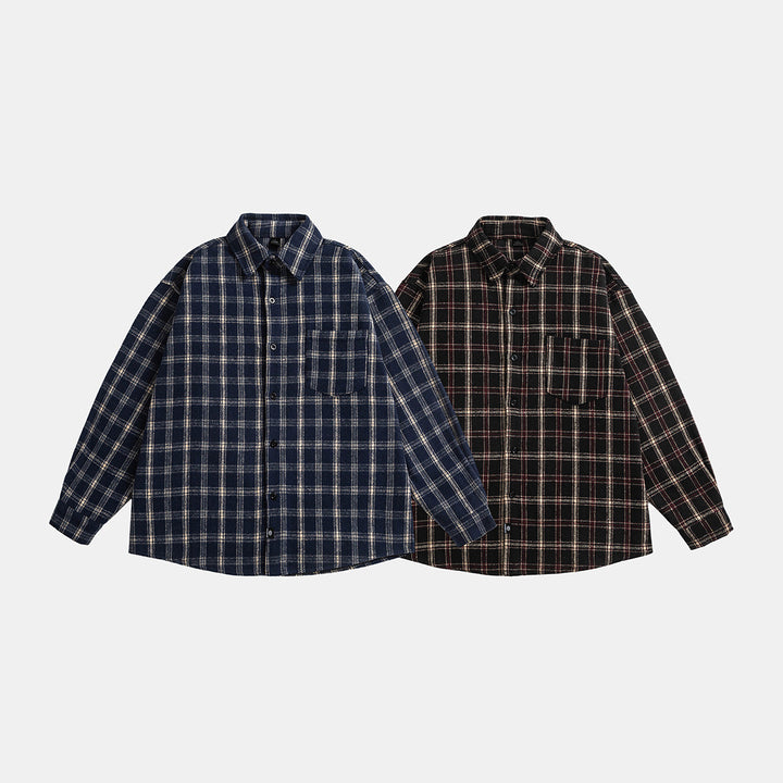 Unisex Oversize Karo-Hemdjacke im Boxy-Cut mit aufgesetzter Brusttasche und Soft-Flanell Drune