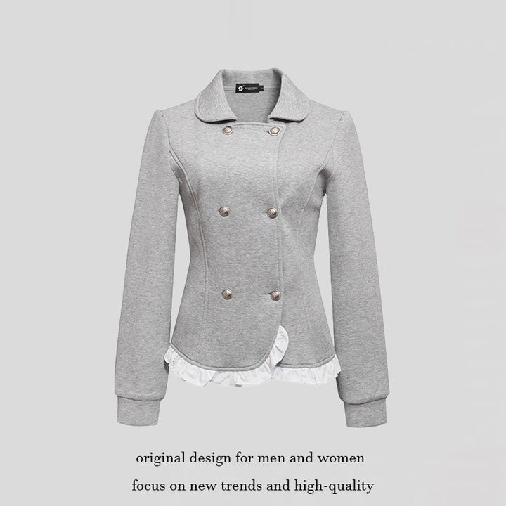 Damen Taillierte Sweatjacke im Peplum‑Stil mit Doppelreihe und Volantbesatz Drune