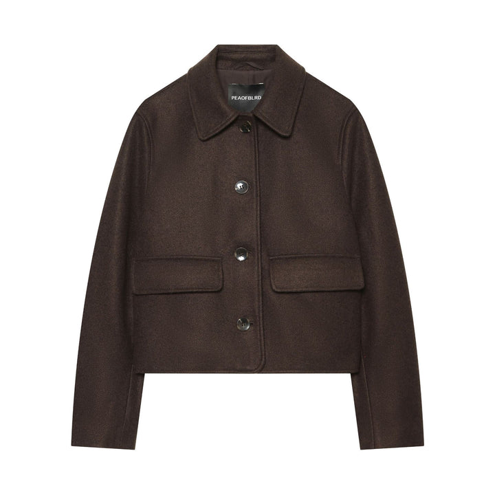 Damen Kurz geschnittene Wollmix‑Jacke im Boxy‑Cut mit Pattentaschen Drune