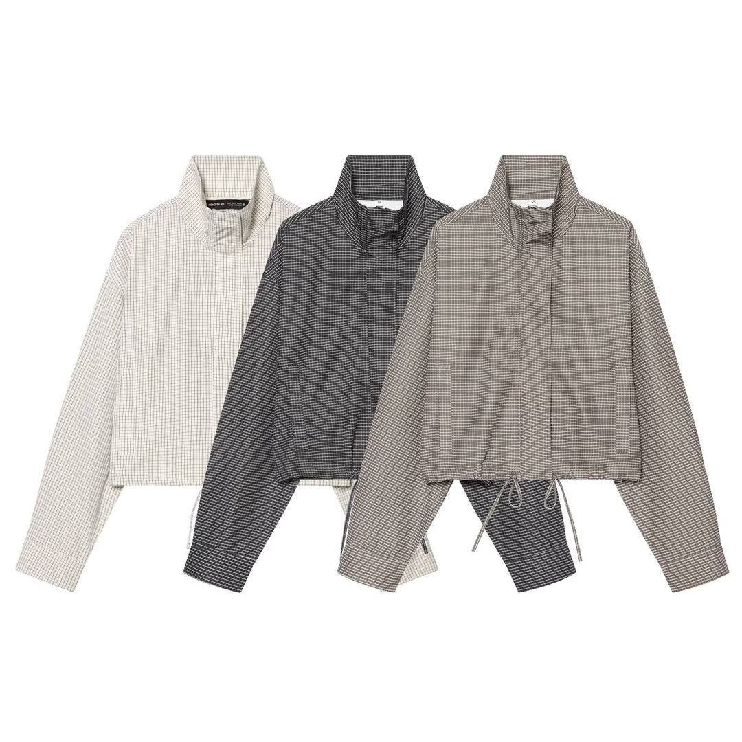 Damen Kurzgeschnittene Oversize-Windjacke mit Stehkragen und Tunnelzug Drune