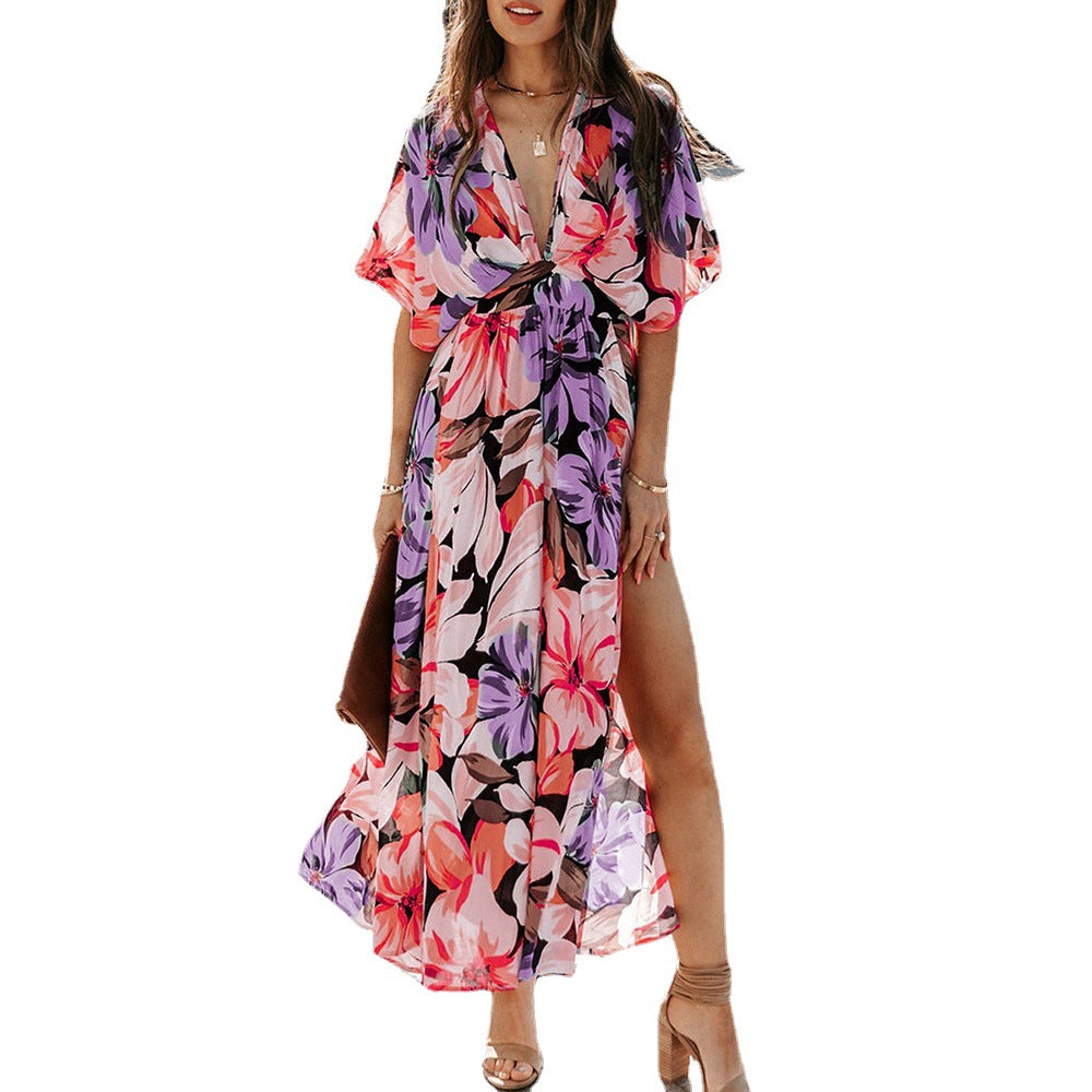 Damen Maxikleid mit tiefem V-Ausschnitt und seitlichem Schlitz Drune
