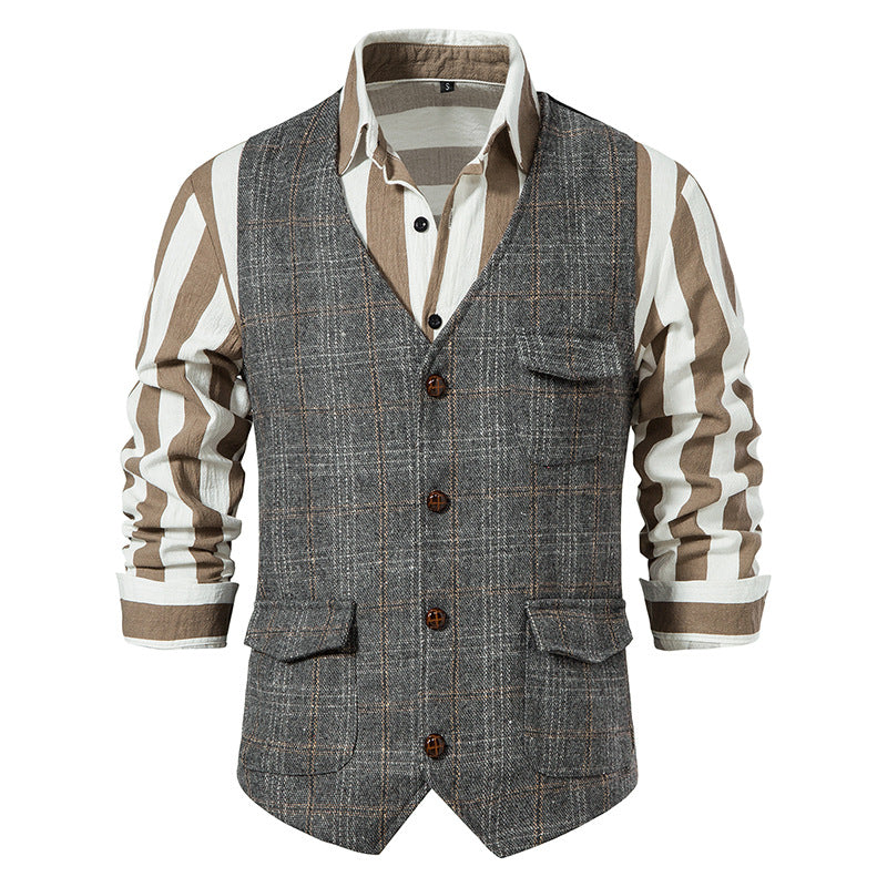 Herren nan kariertes Wollmix Gilet mit Brusttasche und aufgesetzten Seitentaschen Drune