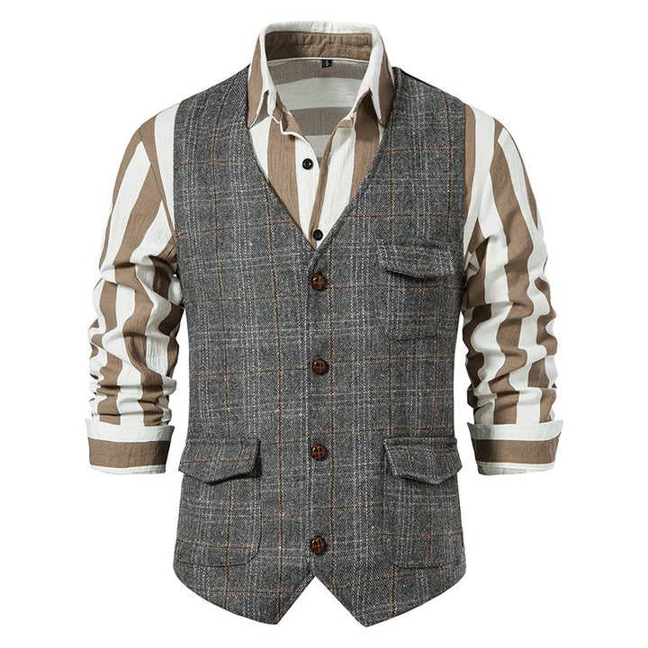 Herren nan kariertes Wollmix Gilet mit Brusttasche und aufgesetzten Seitentaschen Drune