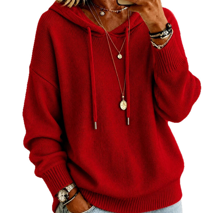 Damen Oversize Kapuzenpullover aus feinem Strick mit Kordelzug und gerippten Bündchen Drune
