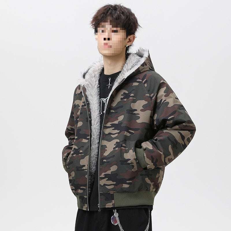 Herren Wattierte Kapuzen‑Bomberjacke im Oversize‑Look mit kontrastierendem Kunstfellfutter Drune