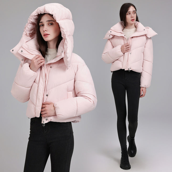 Damen Kurze Pufferjacke mit voluminösem Stehkragen und abnehmbarer Kragenkapuze Drune