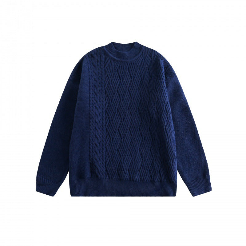 Unisex Oversize-Strickpullover mit asymmetrischem Zopfmuster und Rundhalsausschnitt Drune