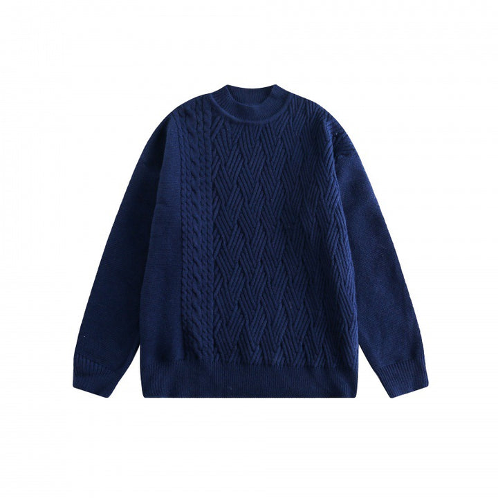 Unisex Oversize-Strickpullover mit asymmetrischem Zopfmuster und Rundhalsausschnitt Drune