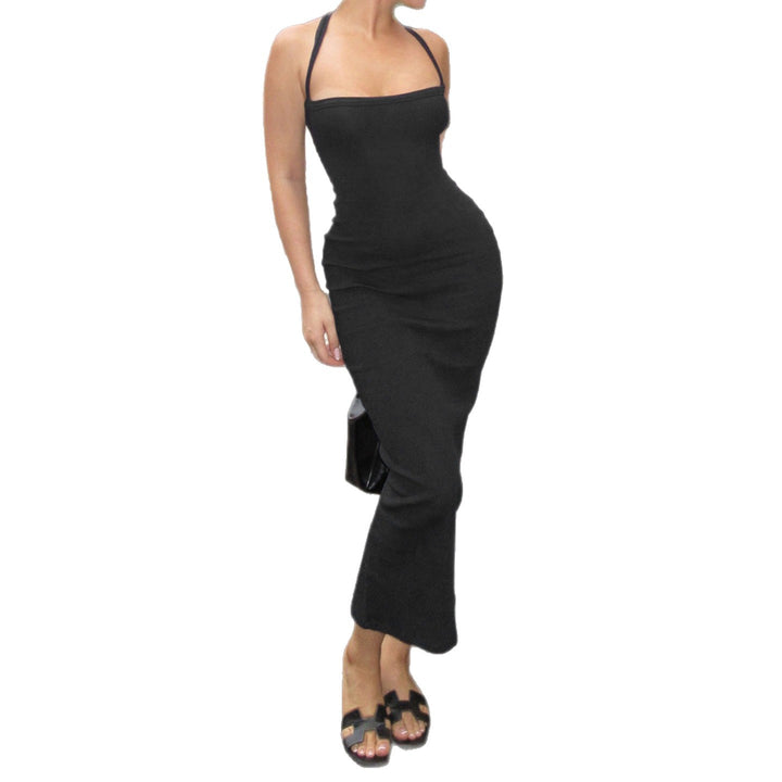 Damen Langarm-Maxikleid mit elegantem X-Rücken-Design und figurbetontem Schnitt Drune
