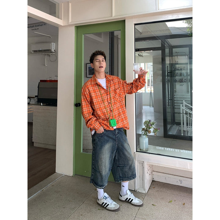 Herren Oversized Karo-Hemd im Relaxed-Fit mit Brusttaschen Drune