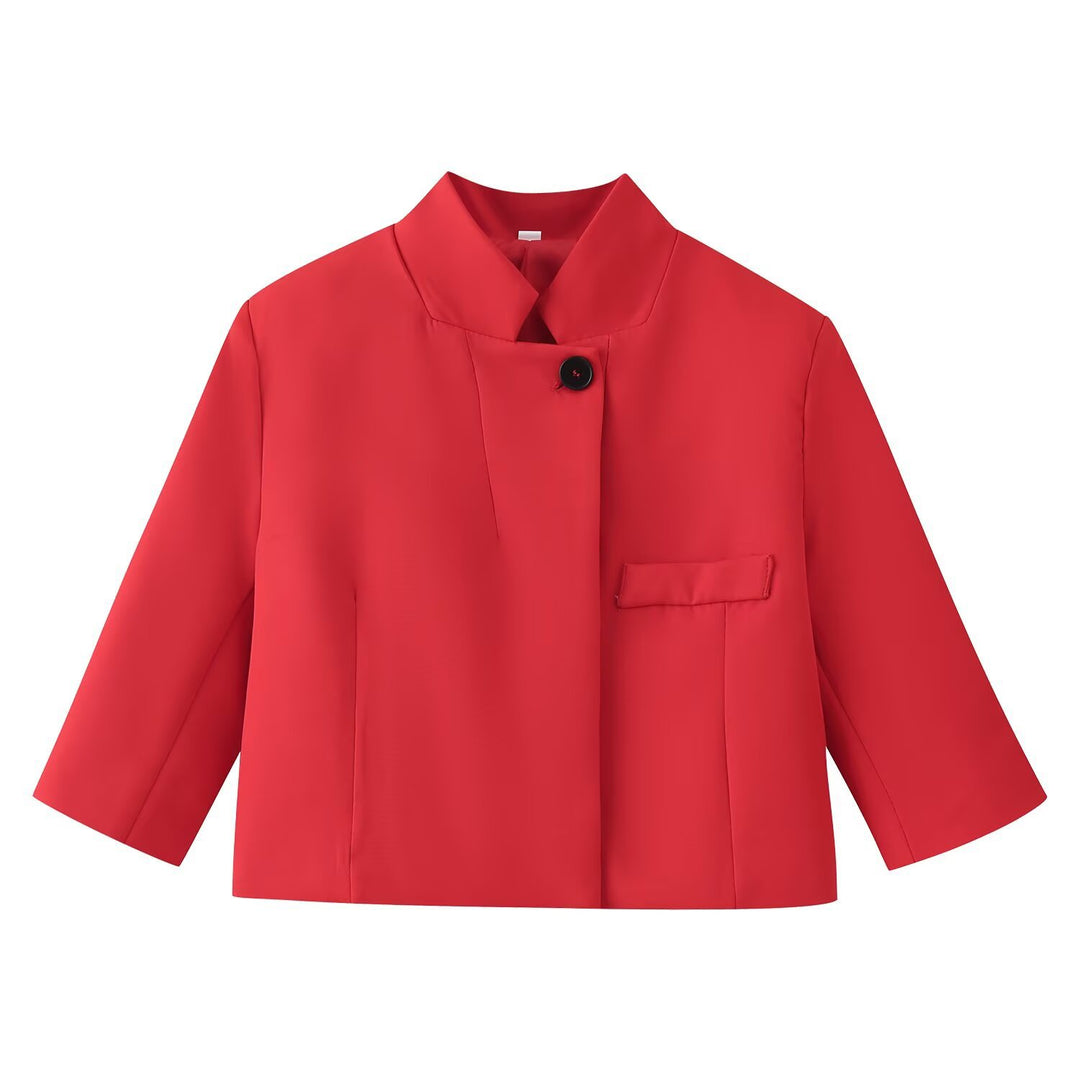 Damen Boxy-Kurzjacke mit Stehkragen und dreiviertelärmeln Drune