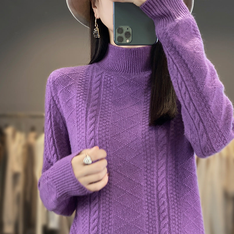 Damen Weicher Zopfstrick-Mockneck-Pullover mit leichtem Mohair-Effekt Drune