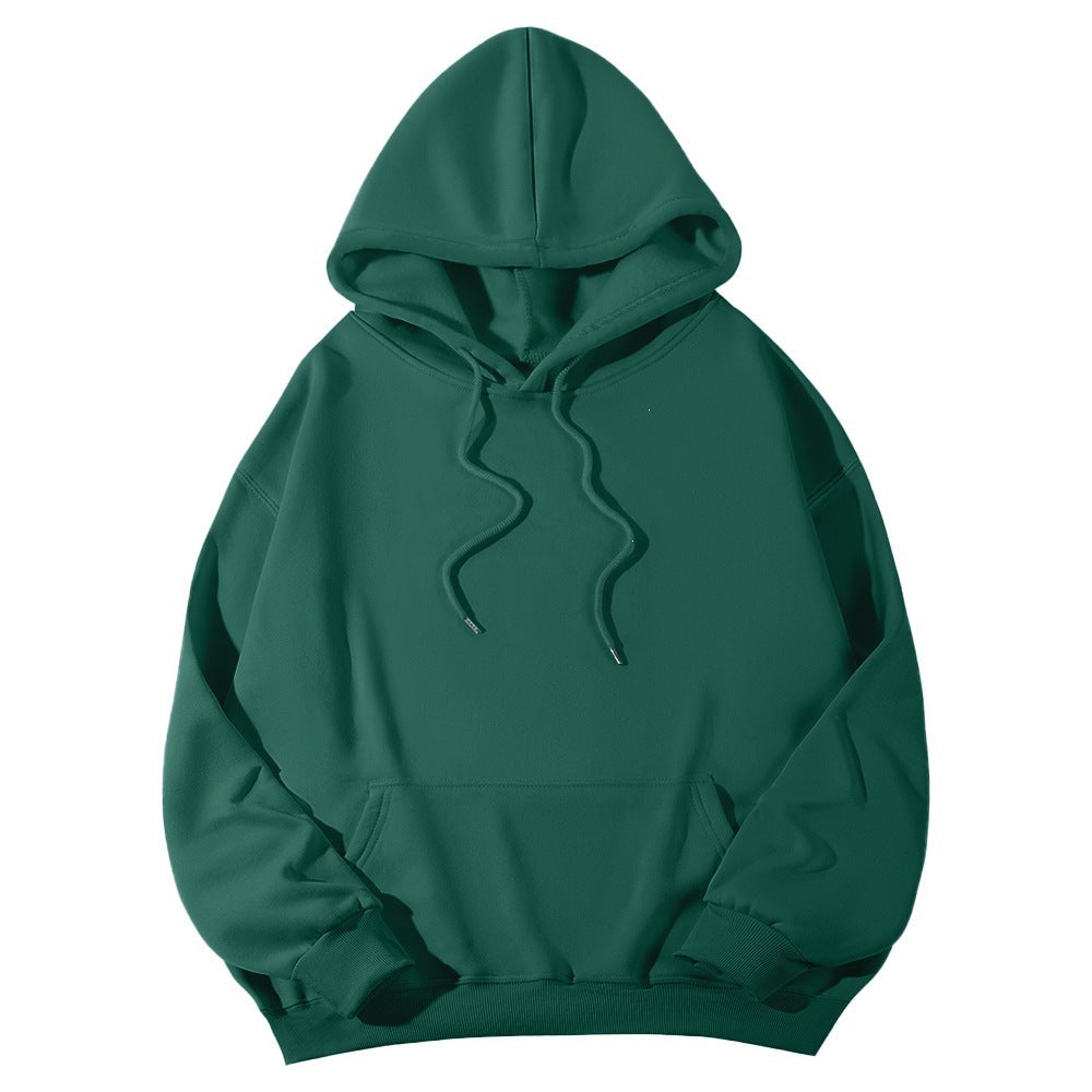 Unisex minimalistischer Kapuzenpullover mit verlängertem Rücken und Kängurutasche Drune