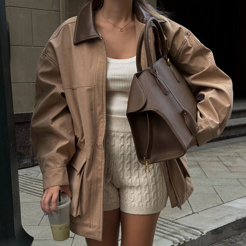 Damen Übergangsjacke mit Lederkragen und praktischen Taschen Drune