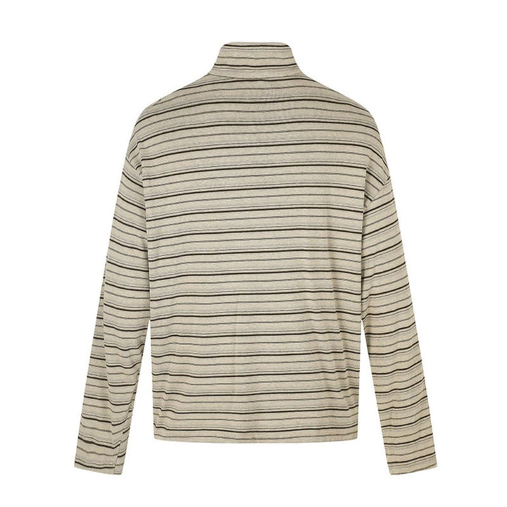 Herren Lässiges Henley-Langarmshirt mit Stehkragen und feinem Streifenmuster Drune