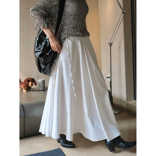 Damen Weicher High‑Waist Maxirock mit Tunnelzug, weitem Fall und fließender Volant‑Silhouette Drune