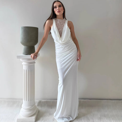 Damen Elegantes Maxikleid mit elegantem Neckholder-Design und raffinierter Spitzenlage Drune
