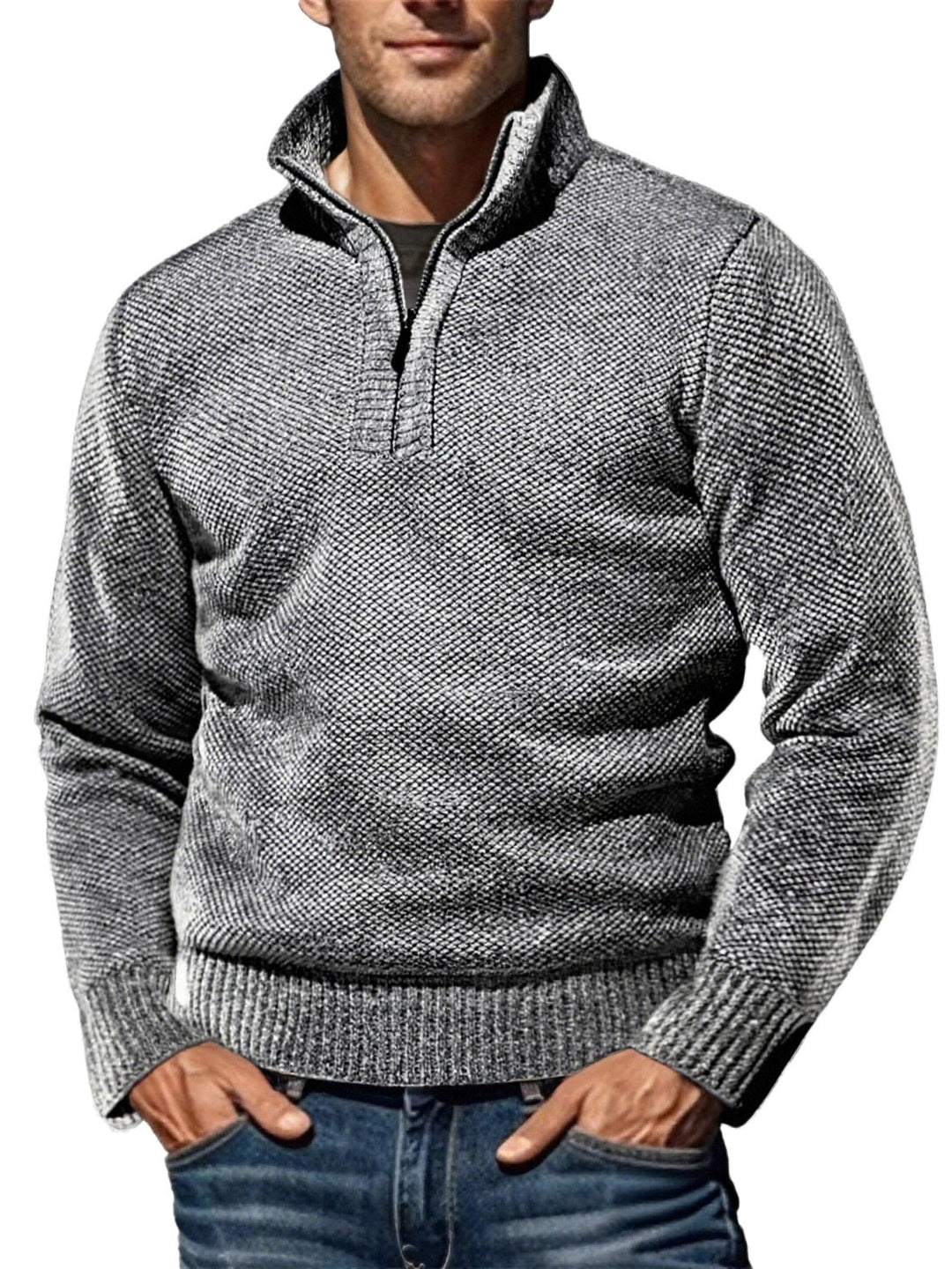 Herren nan strukturierter Halbzip-Troyer mit markantem Strickmuster und Stehkragen Drune